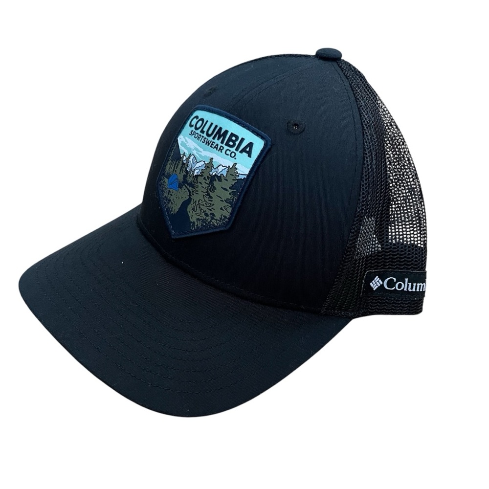 Columbia Hat SnapBack Baseball Cap-Black Mountain Trees Wilderness Camp Site